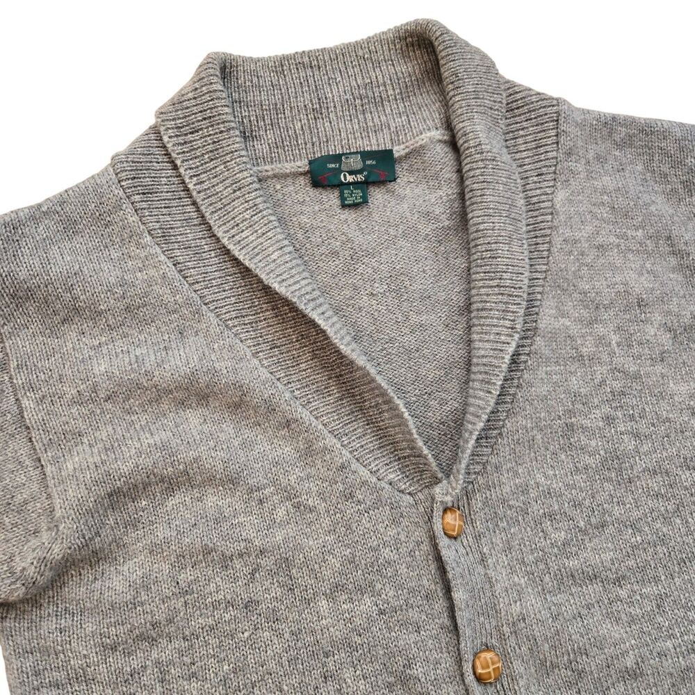 Orvis Shawl‎ Collar Cardigan Sweater Mens L Marled Brown Wool Knit Grandpa Cabin